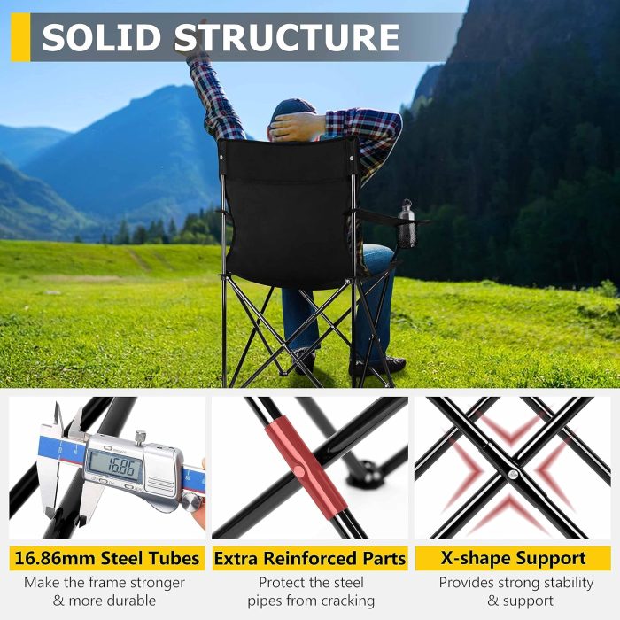 Joyfair Portable Camping Chair, Outdoor Lawn Folding Chairs for Adults, Heavy Duty Large Foldable Chairs for Beach, Fishing, Tailgating Outdoor Sport, 2 Cup Holders & Carry Bag - Image 4