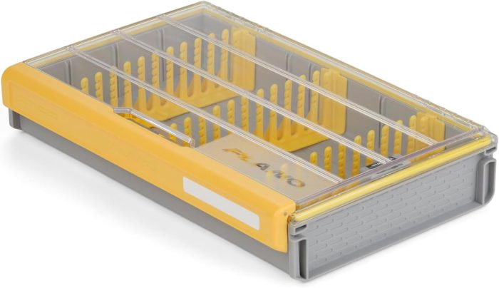 Plano Edge 3700 Spinnerbait Utility Box, Gray and Yellow, Holds Up to 36 Individual Spinnerbaits, Rust-Resistant and Waterproof Bait Storage Organizer